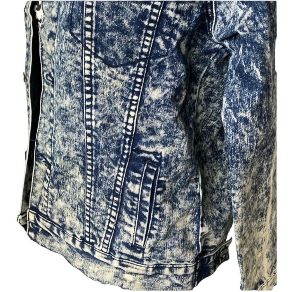 Forever 21 Mens Acid Wash Denim Jacket Blue Patches Streetwear Small BB009 - Picture 4 of 8
